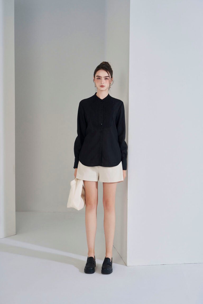 Áo sơ mi tay dài kiểu ADF186 đen pc1