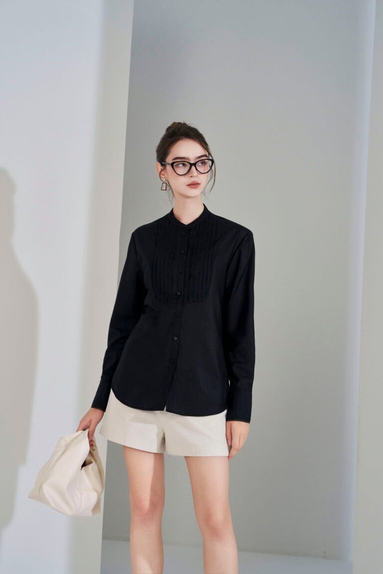 Áo sơ mi tay dài kiểu ADF186 đen pc2