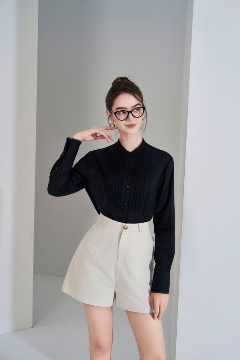 Áo sơ mi tay dài kiểu ADF186 đen pc4