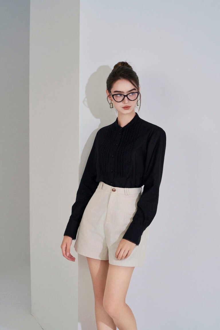 Áo sơ mi tay dài kiểu ADF186 đen pc5