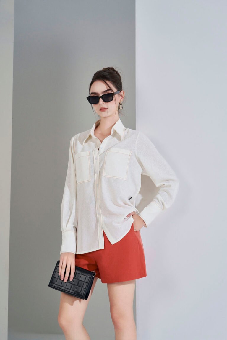 Áo sơ mi tay dài basic kem ADB185 pc3