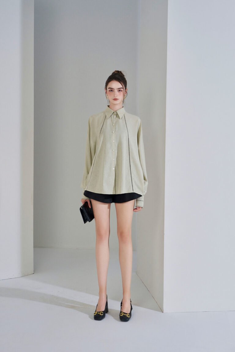 Áo sơ mi tay dài oversize ADO180 xanh lá mạ pc4