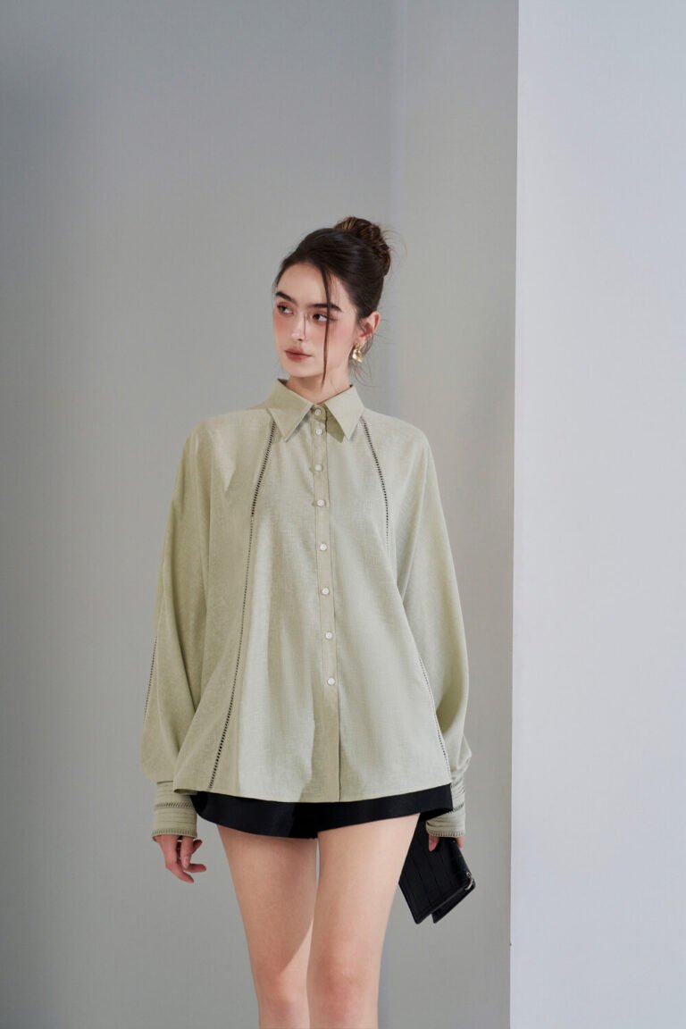 Áo sơ mi tay dài oversize ADO180 xanh lá mạ pc3