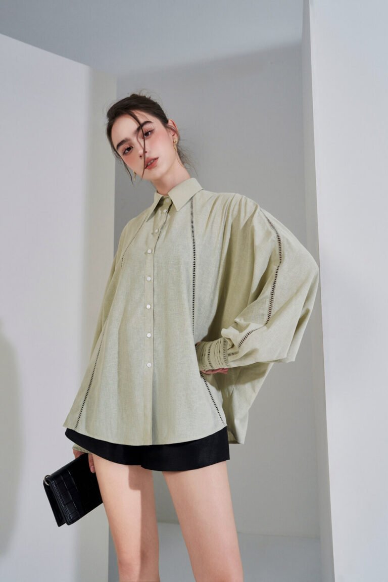 Áo sơ mi tay dài oversize ADO180 xanh lá mạ pc1