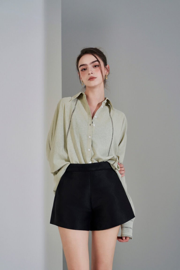 Áo sơ mi tay dài oversize ADO180 xanh lá mạ pc5