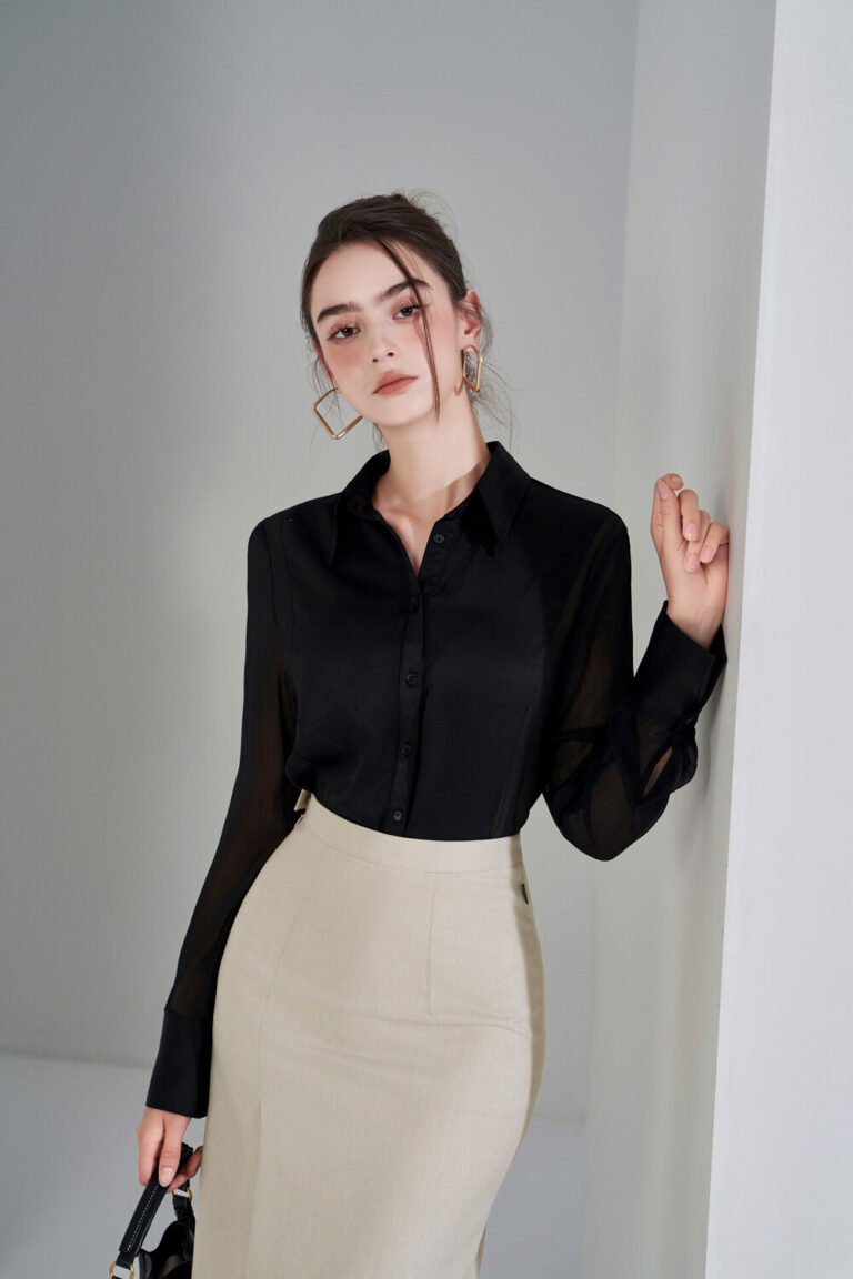 Áo sơ mi tay dài ADF193 đen pc5