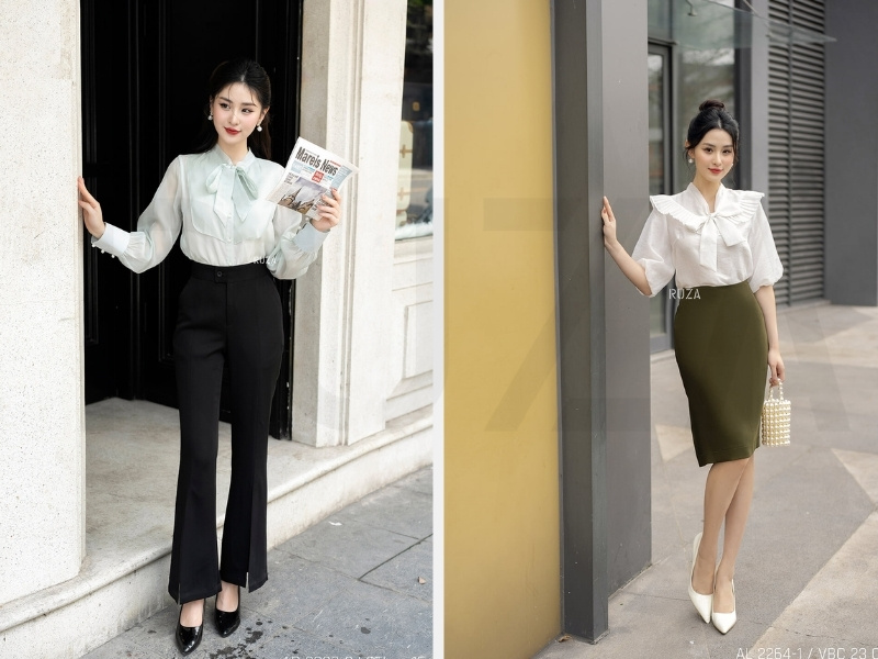 Top 30+ Kiểu Áo Sơ Mi Sang Chảnh: Xu Hướng Thời Trang HOT 2024 21 Áo sơ mi nữ và quần tây - váy bút chì
