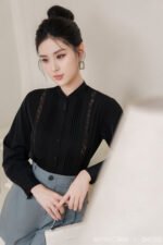 Áo sơ mi tay dài kiểu ADF192 đen oc1
