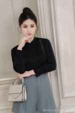 Áo sơ mi tay dài kiểu ADF192 đen pc3