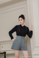 Áo sơ mi tay dài kiểu ADF192 đen pc5