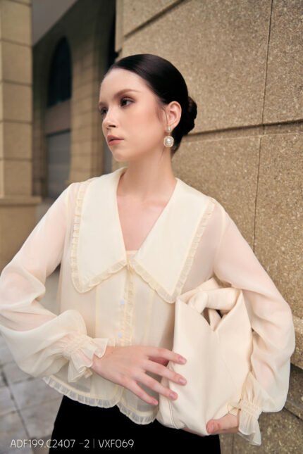 Áo sơ mi tay dài kiểu ADF199 kem pc3