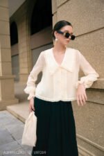 Áo sơ mi tay dài kiểu ADF199 kem pc6