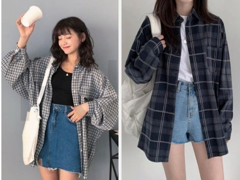 Phối Đồ Với Áo Sơ Mi Kẻ Caro Nữ: Bí Quyết Thời Trang 8 Kết hợp áo sơ mi kẻ caro với váy ngắn và quần short jean