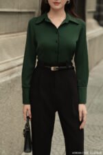 Áo sơ mi tay dài basic ADB208 xanh rêu pc1