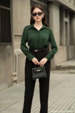 Áo sơ mi tay dài basic ADB208 xanh rêu pc3