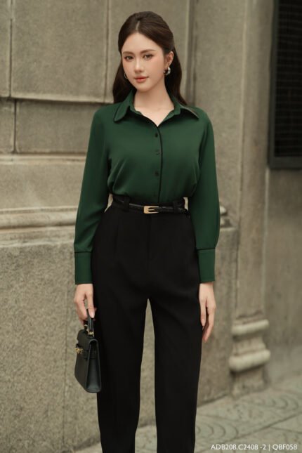 Áo sơ mi tay dài basic ADB208 xanh rêu pc5