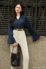 Áo sơ mi tay dài kiểu ADF207 xanh than pc3