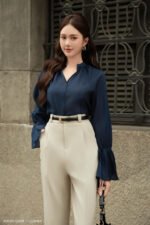 Áo sơ mi tay dài kiểu ADF207 xanh than pc4