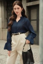 Áo sơ mi tay dài kiểu ADF207 xanh than pc5