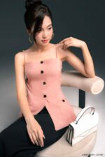 Áo hai dây kiểu AHF2023 hồng pc5