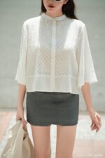 Áo sơ mi tay lỡ basic ALB213 trắng pc6