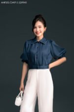 Áo sơ mi tay ngắn ANF202 xanh jean pc2