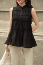 Áo sơ mi tay ngắn kiểu ANF209 đen pc1