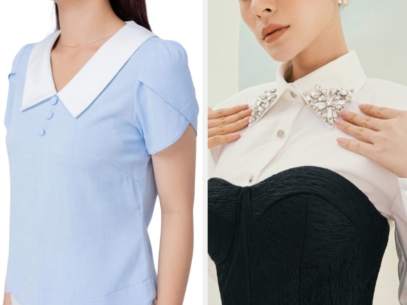 Các Kiểu Tay Áo Cách Điệu Đẹp Nhất Phong Cách Thời Trang 2024 14 Áo sơ mi cổ Peter Pan - áo cổ đính đá