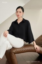 Áo sơ mi tay lỡ basic ALB220 đen pc4