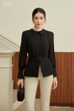 Áo sơ mi tay dài xanh ADF224 đen pc1