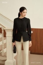 Áo sơ mi tay dài xanh ADF224 đen pc2