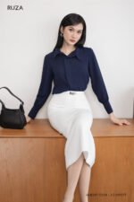 Áo sơ mi tay dài basic ADB247 xanh than pc1