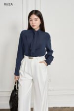 Áo sơ mi tay dài kiểu ADF2233xanh đen pc1