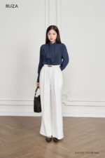 Áo sơ mi tay dài kiểu ADF2233xanh đen pc3