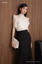 Áo sơ mi yay ngắn ANF249 kem pc1