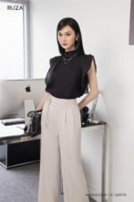 Áo sơ mi yay ngắn ANF249 đen pc2